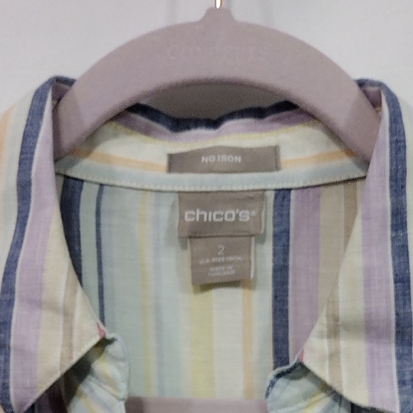 Chico's No-Iron Linen Striped Shirt Women's L Multicolor 90s Y2K Casual - Picture 9 of 9